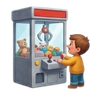 Kid playing a claw machine with excitement